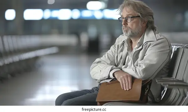 Caucasian Man Waiting at Airport