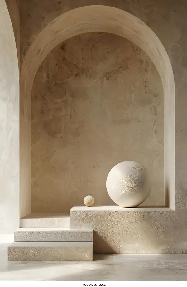 3D rendering of a podium with two spheres on it