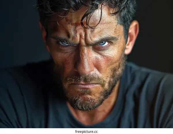 Close-up Portrait of a Serious Caucasian Man