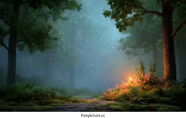 Mystical Forest Path at Night