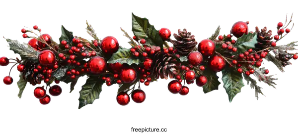 [Transparent Background PNG]Christmas Garland Decoration with Red Balls and Berries