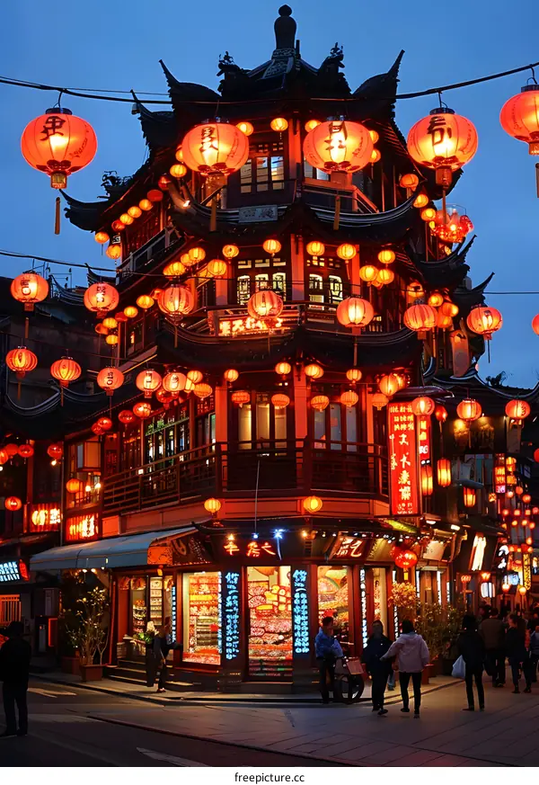 Night view of the Yuyuan Garden in Shanghai