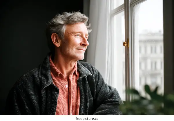 Thoughtful Senior Man Looking Through Window