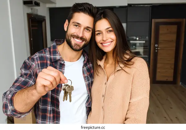 Happy Couple Holding House Keys