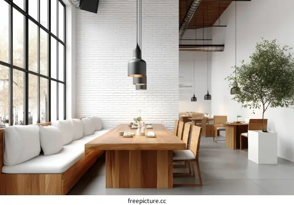 Modern Restaurant Interior Design with Large Windows