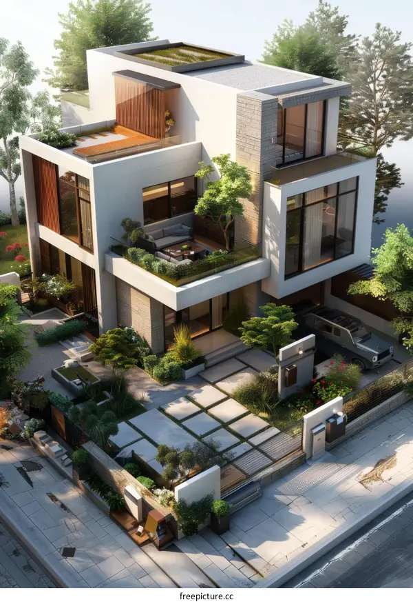 Modern Villa with Lush Landscaping and Pool Oasis