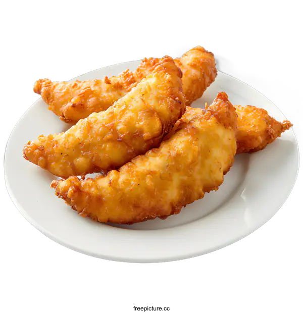 [Transparent Background PNG]Fried fish fingers on white plate