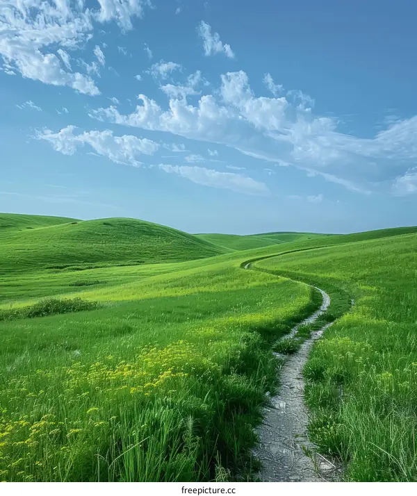 Small Road in the Green Grassy Hills