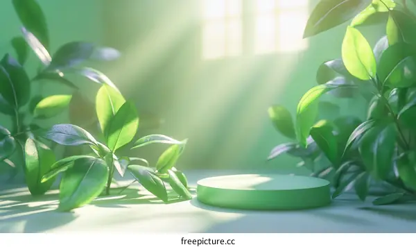 Green Plant Product Display Stand Illustration