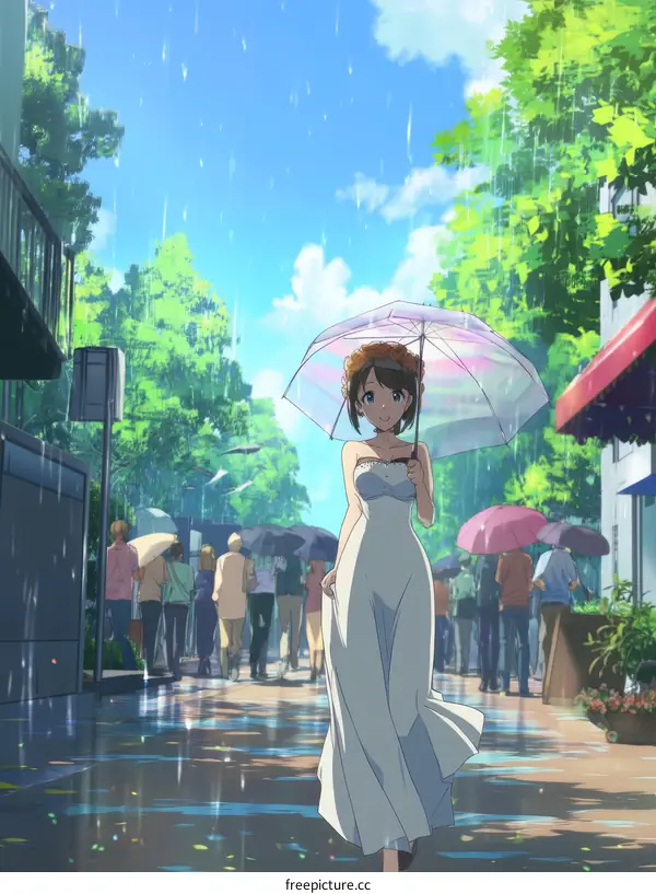 Rainy Day Stroll in a City Street with a Woman