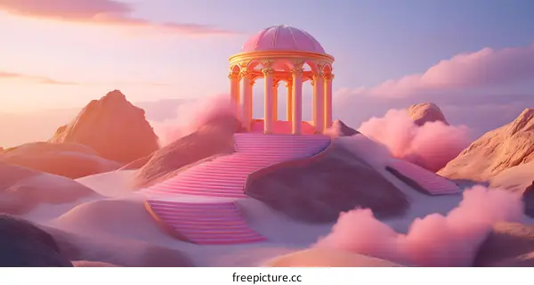 Pink Sunset with a Golden Dome Building