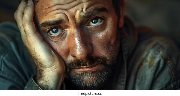 Portrait of a man with a beard and a pensive expression