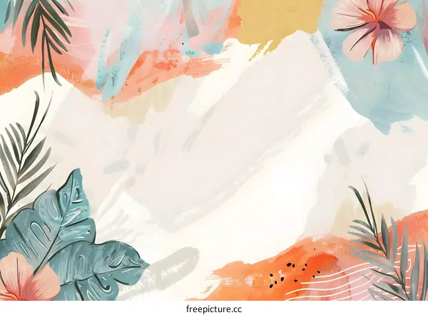 Abstract Tropical Floral Watercolor Background