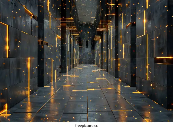 Futuristic Sci-Fi Metallic Dark Space Tunnel