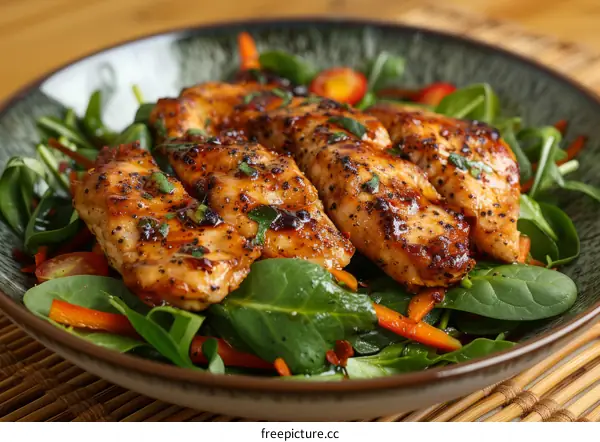 Grilled chicken breast with fresh spinach salad
