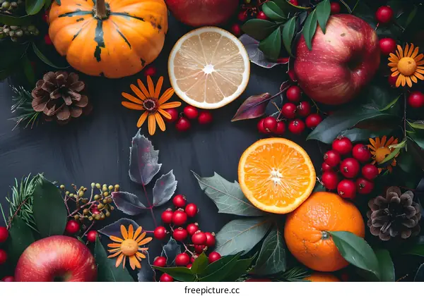 Autumn Fruit and Leaves Still Life Photography