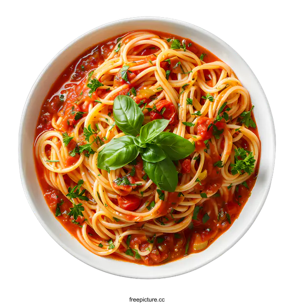 [Transparent Background PNG]Spaghetti with Tomato Sauce and Basil