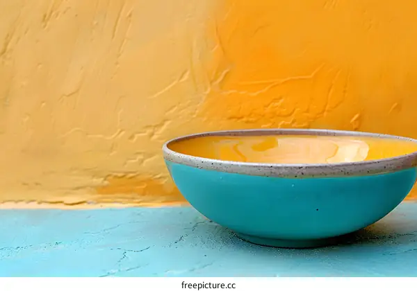 Ceramic Bowl on Yellow and Blue Background