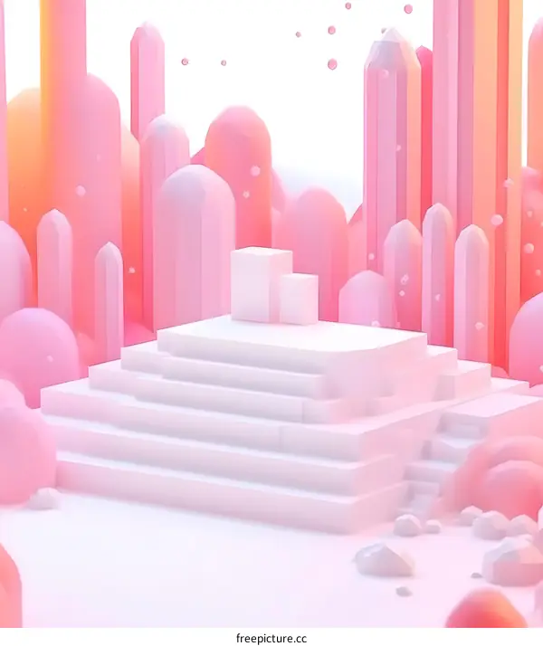 Abstract Pink and White 3D Scene with Geometric Shapes