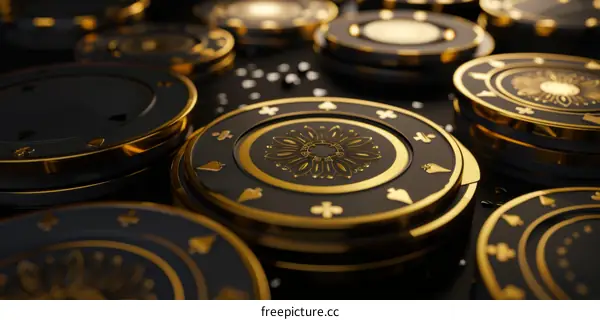 Black and gold casino chips background
