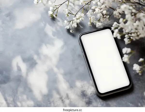 Blank Phone Screen Mockup with Flowers