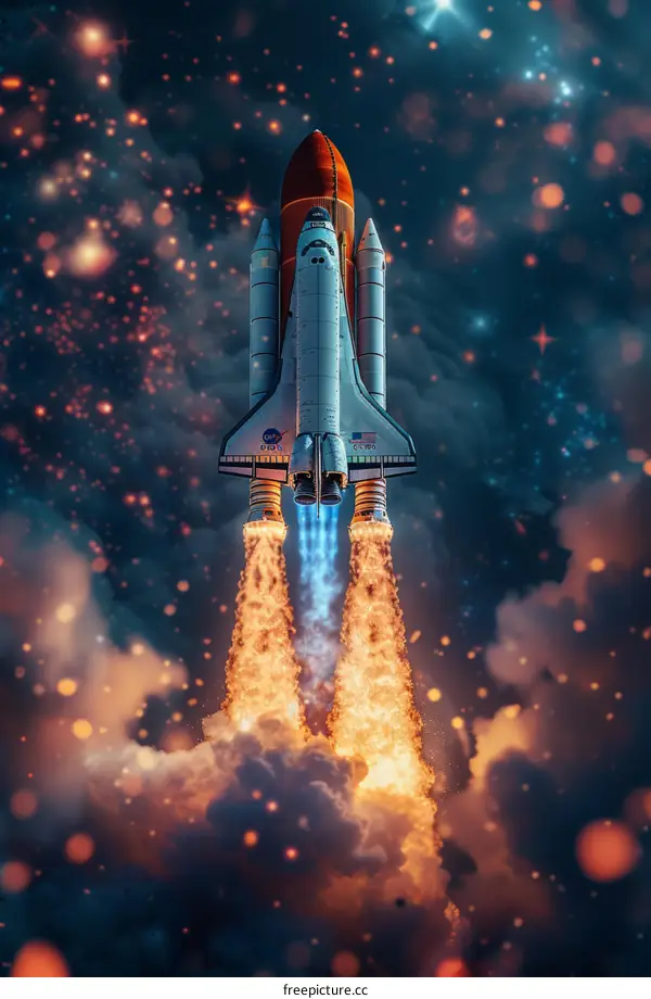 Space Shuttle Discovery launching into space