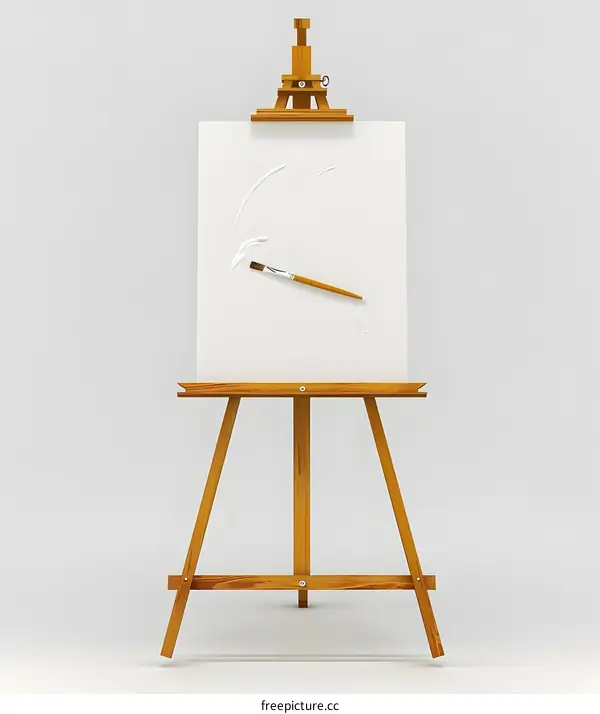 Blank Canvas on Wooden Easel with Paintbrush