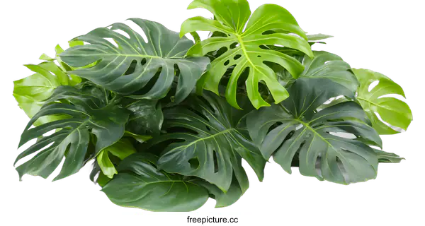 [Transparent Background PNG]Green Monstera Leaves Isolated on White Background