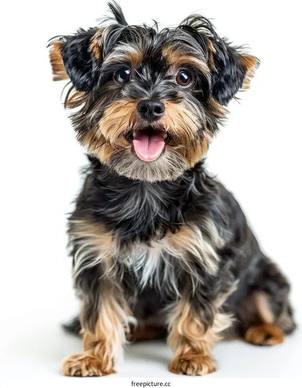 Adorable Small Dog Sitting on White Background
