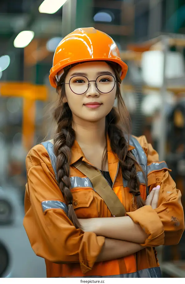 Confident Female Engineer in Factory Setting