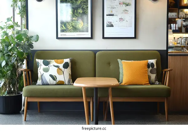 Modern Cafe Corner Sofa with Decorative Cushions