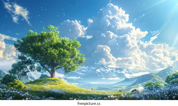 Cherry Blossoms in Full Bloom at the Mountain Foot