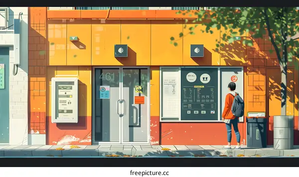 A person standing in front of a colorful building