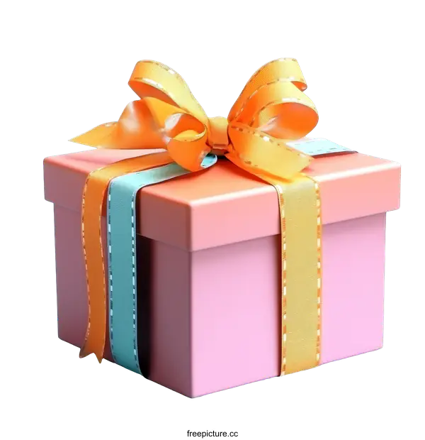 [Transparent Background PNG]Pink Gift Box with Colorful Ribbon