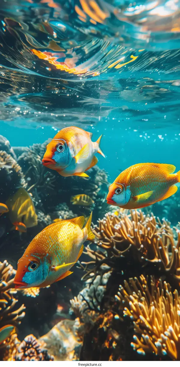Fish swimming near a coral reef