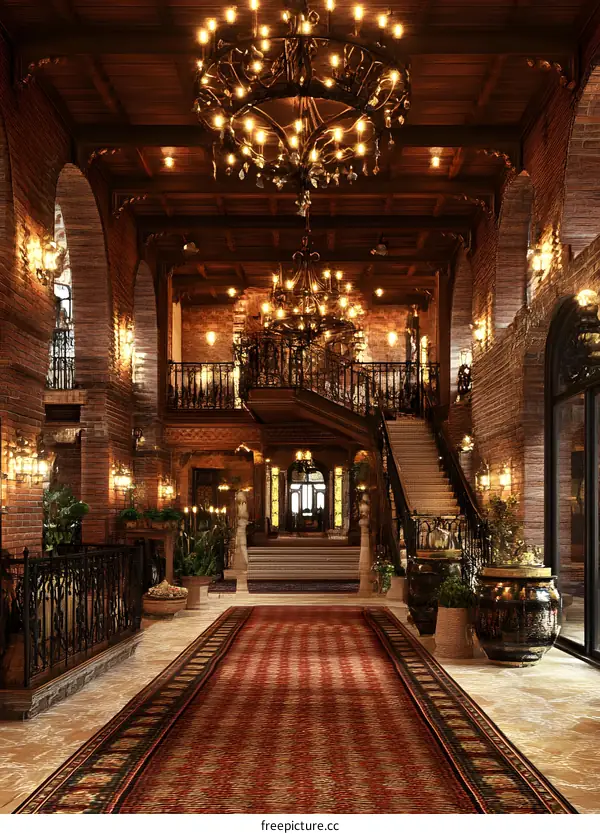 Luxury Home Interior with Grand Staircase and Chandeliers