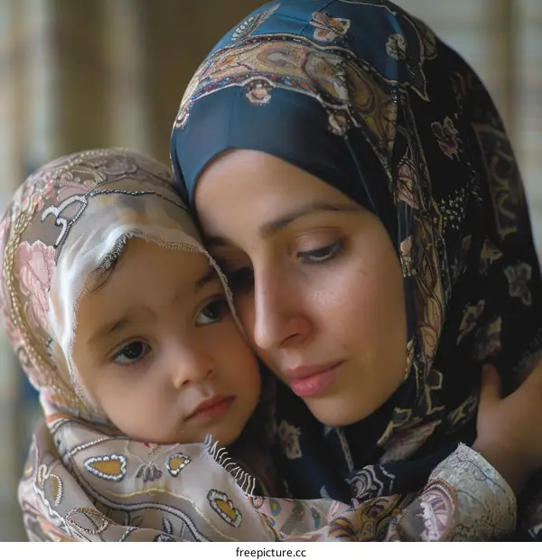 Close Embrace of a Mother and Daughter