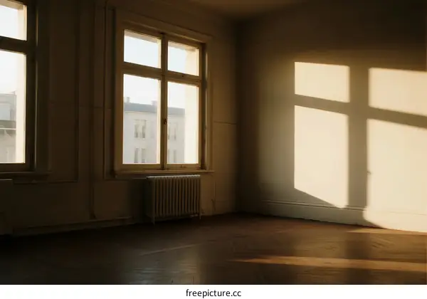 Empty room with large windows letting in natural light