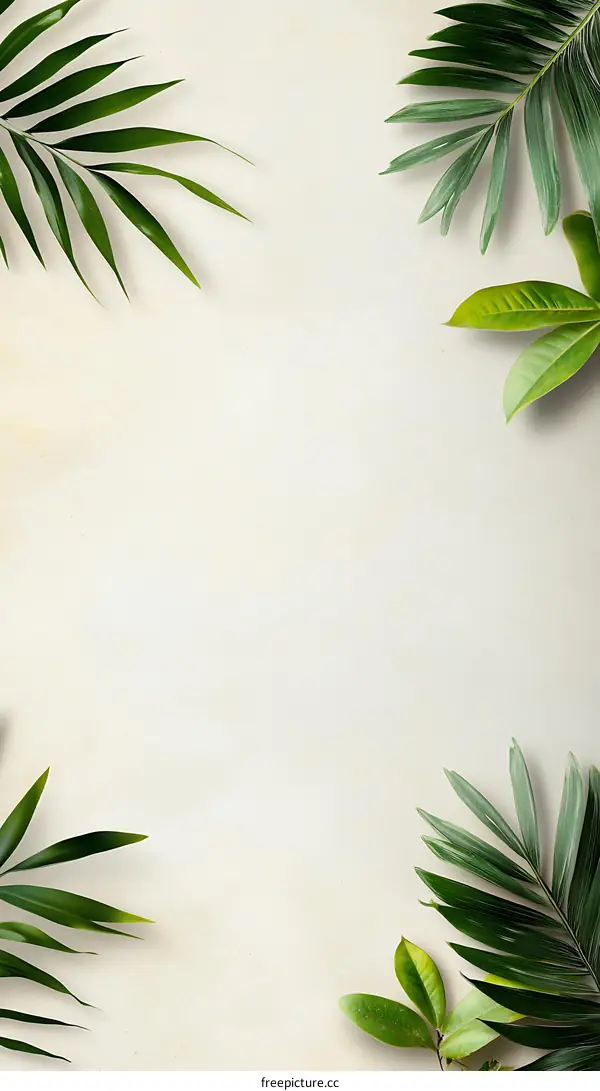 Minimalist Green Leaves on White Background