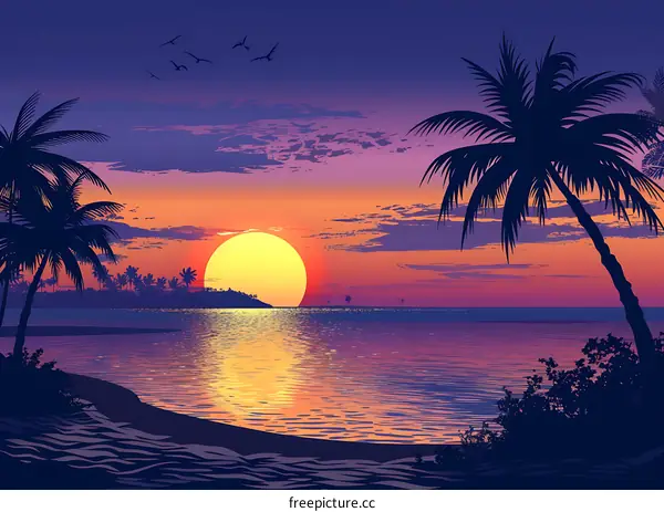 Tropical Sunset Over the Ocean