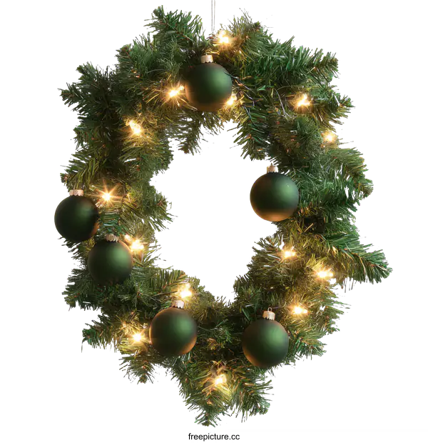 [Transparent Background PNG]Christmas Wreath with Green Ornaments and Lights