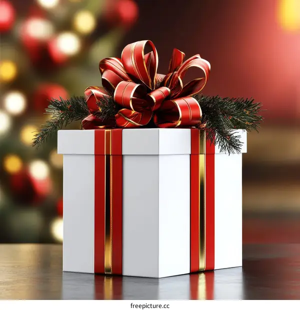 Christmas Gift Box with Red Ribbon