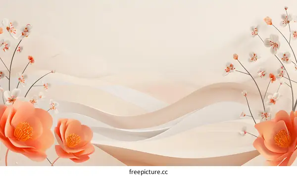 Abstract Flower Background with 3D Peach and White Flowers