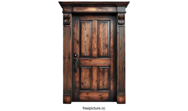 [Transparent Background PNG]Vintage Wooden Door with Ornate Trim