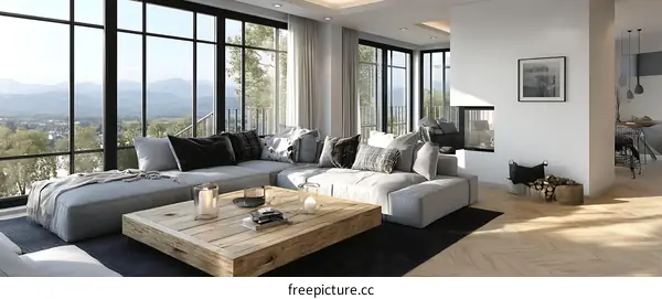 Modern Living Room with Panoramic Mountain View