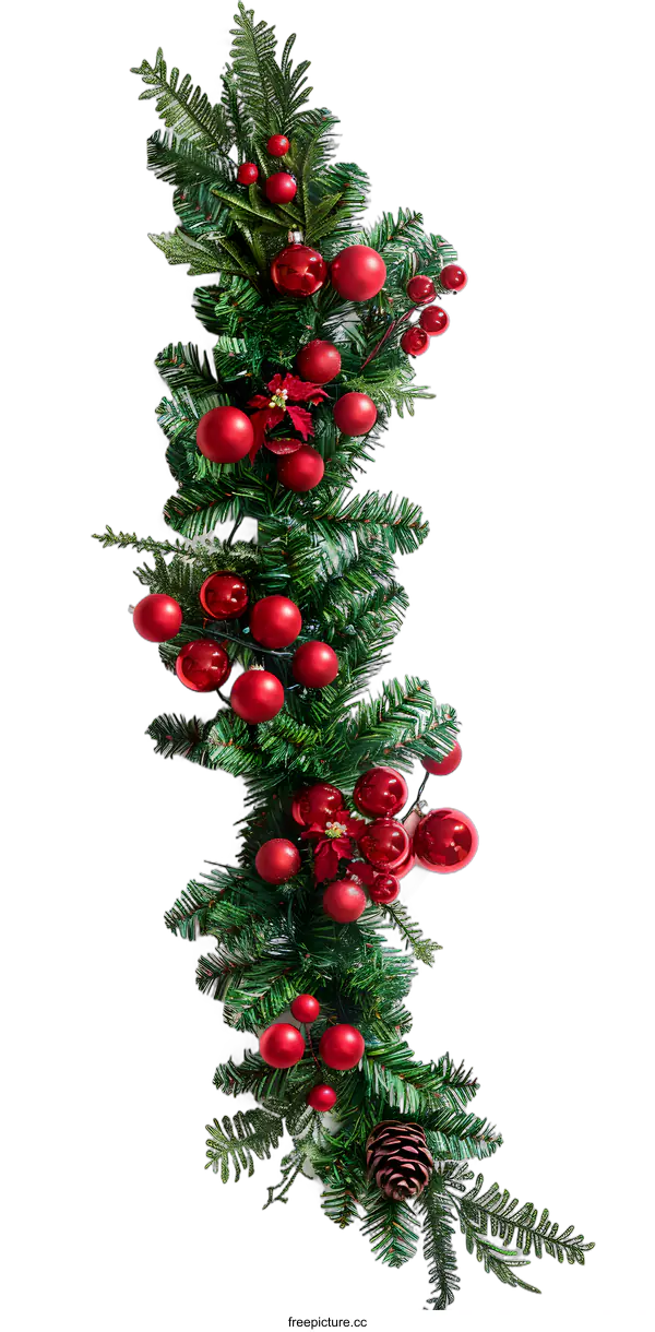 [Transparent Background PNG]Christmas Garland With Red Ornaments And Pine Cones