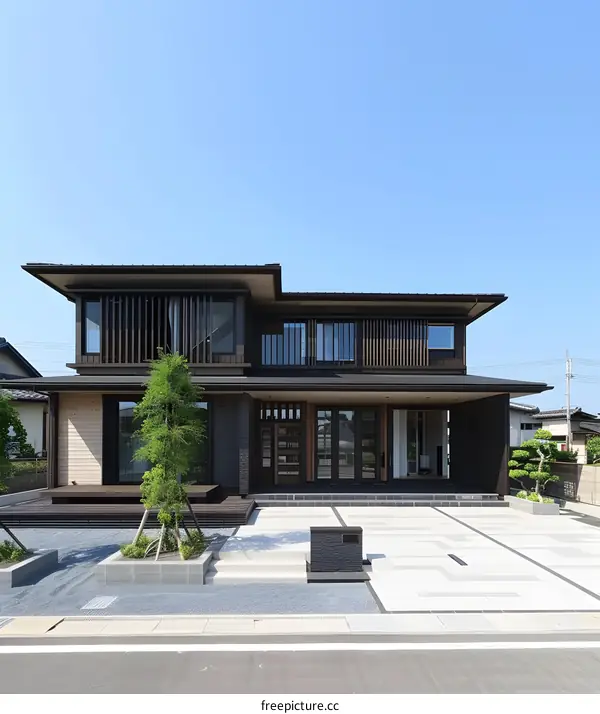 Modern Japanese House Exterior with Wooden Accents