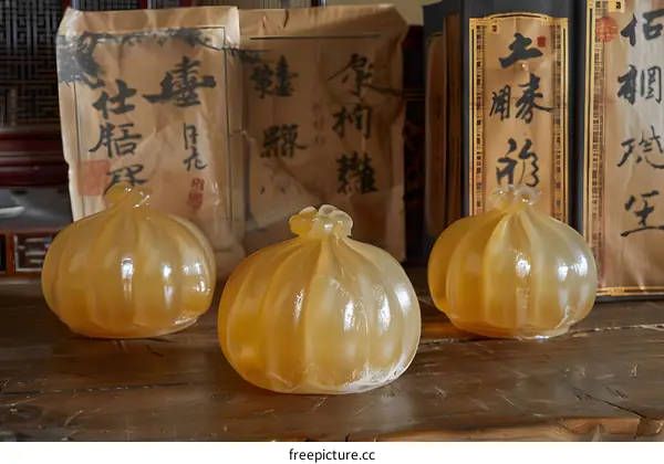 Three Glass  Chinese  Dumplings  On  Wooden  Table