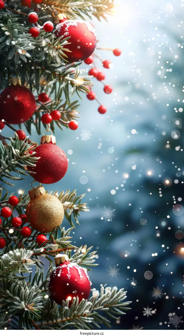 Christmas Tree Decorated with Red and Gold Ornaments