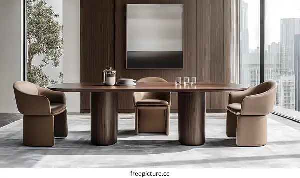Modern Elegant Wooden Conference Table and Chairs